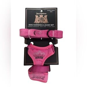NWT Juicy Couture Velour Dog Harness And Leash Set Hot Pink Rhinestone, Size XS